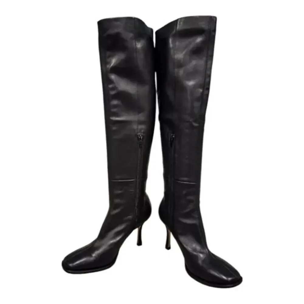 Jeffrey Campbell Ziletta‎ Black Leather Over The Knee Boots Heel Dressy Party